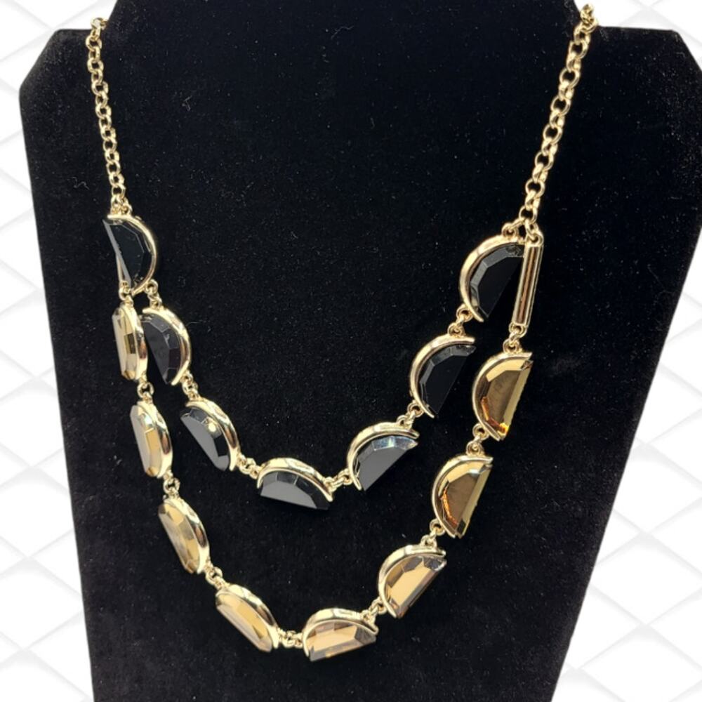Gold Layered Chain Green Black Glass Stones Fashion Necklace ~ NEW